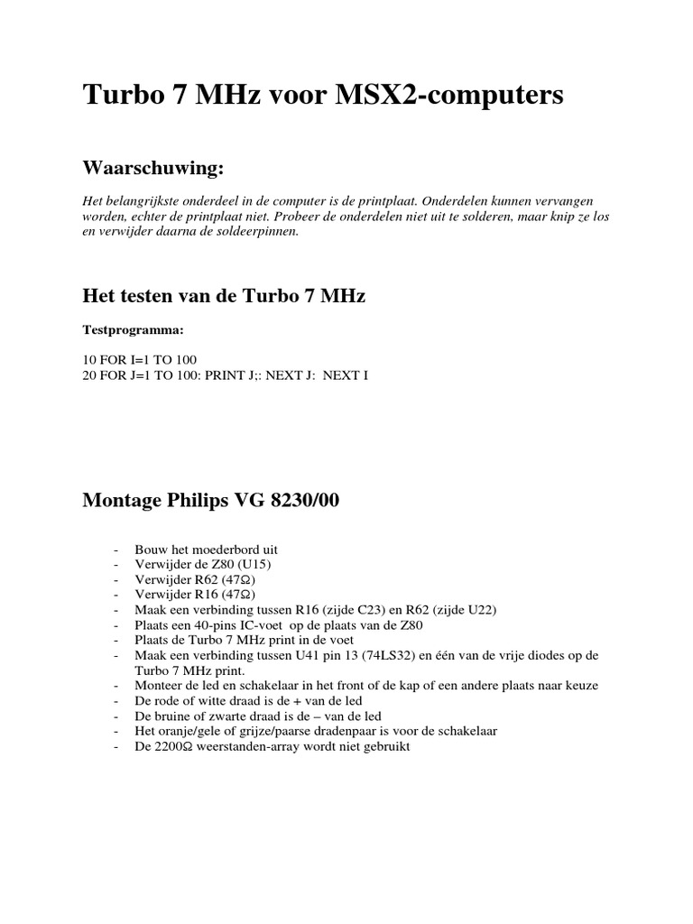Turbo 7 MHZ Voor MSX2 | PDF