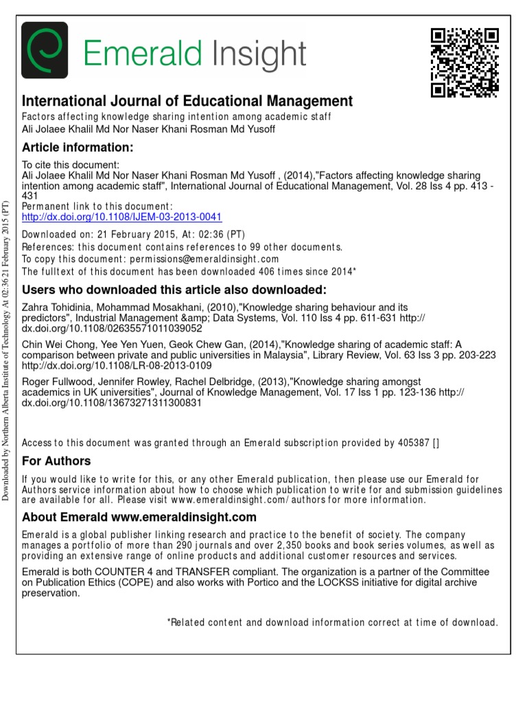 Factors Affecting Knowledge Sharing Intention Among Academic Staff B