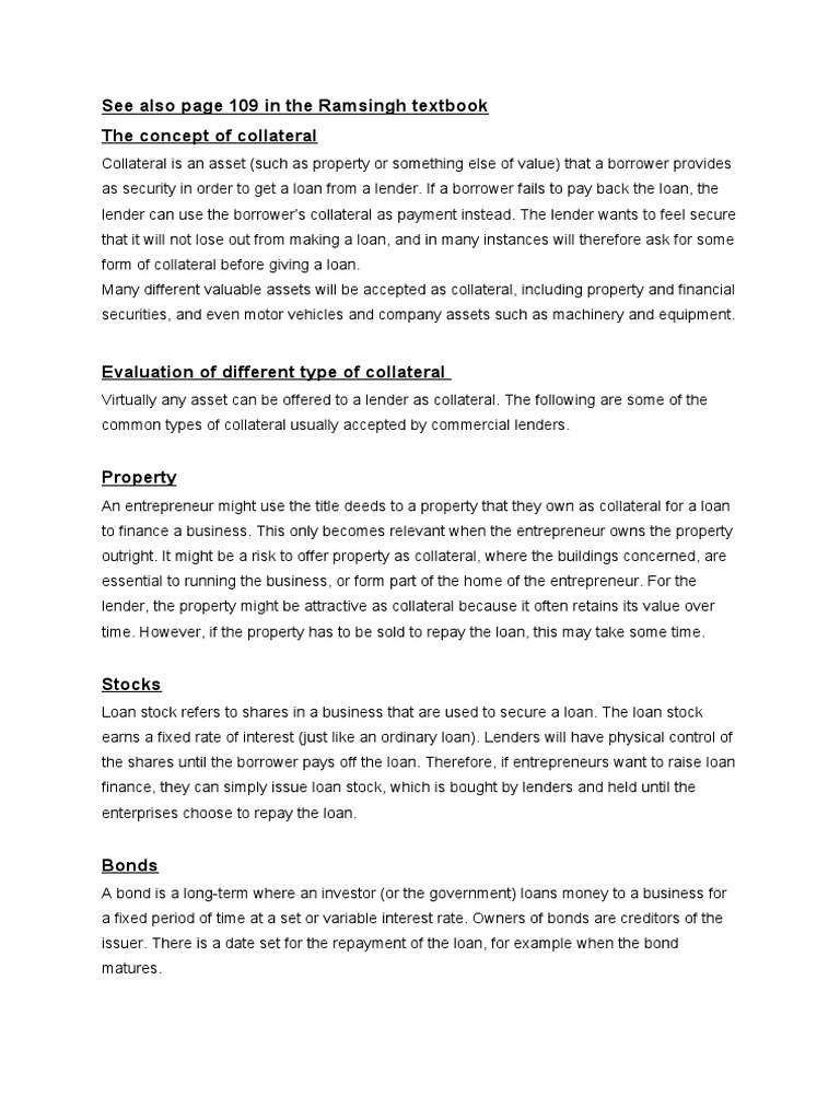 Collateral Pdf Loans Collateral Finance