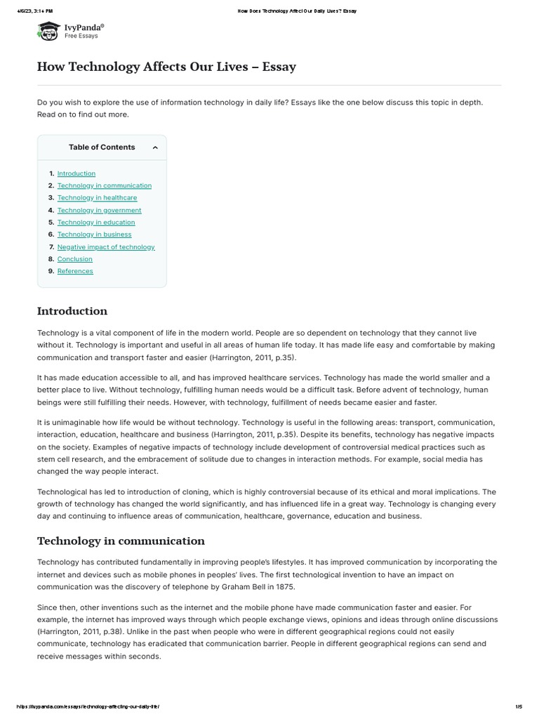 How does technology affect our daily lives essay pdf