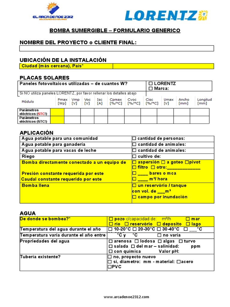 Formulario para Bomba Sumergible | PDF | Agua | Bomba