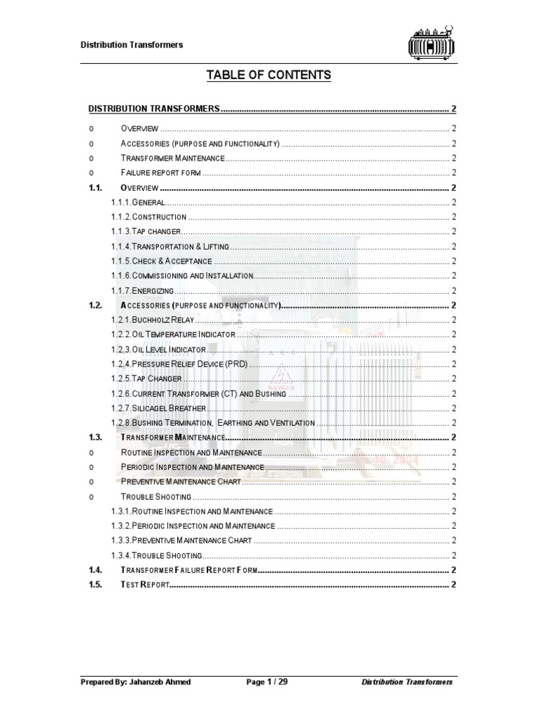 Distribution Transformer Maintenance Manual | PDF | Transformer | Relay