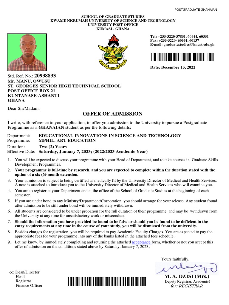 Provisional Admission Letter | PDF | Postgraduate Education | Ghana