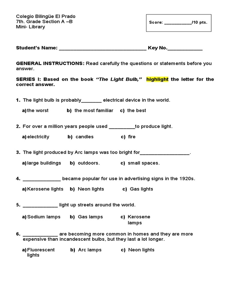 Light Bulb Insights for 7th Grade | PDF