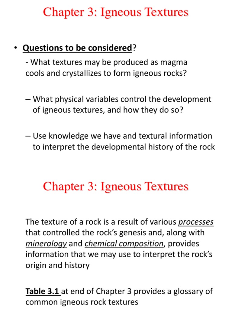 Chapter 3: Igneous Textures: Questions To Be Considered? | PDF ...