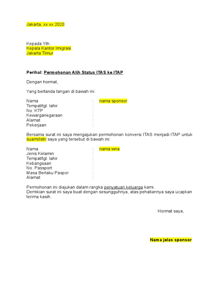 Permohonan Alih Status ITAS ke ITAP | PDF