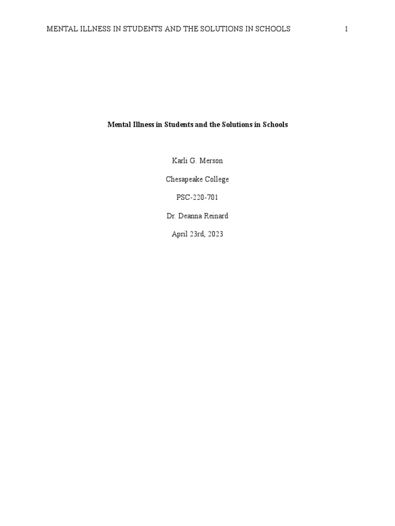 Mental Illness in Students and The Solutions in Schools | PDF