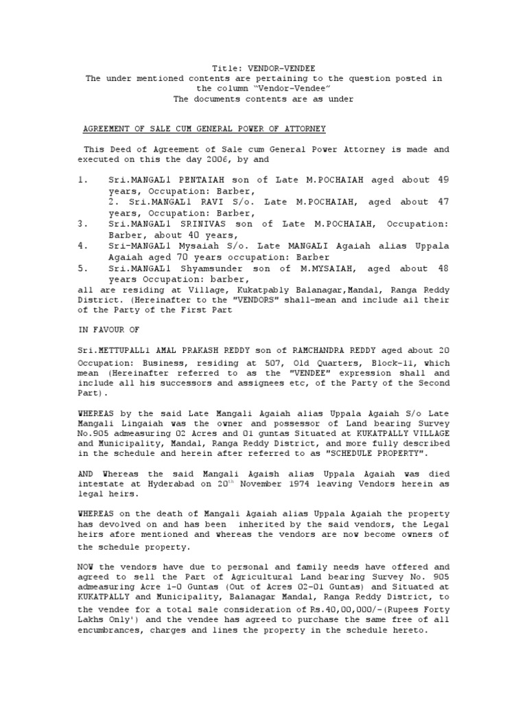 23 Vendor Vendee Documents PDF Deed Mortgage Law