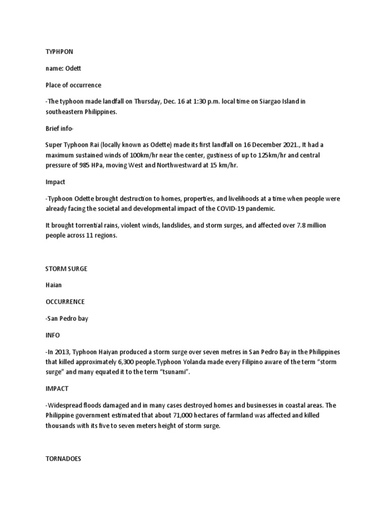 Typhoon Odette: Impact and Details | PDF