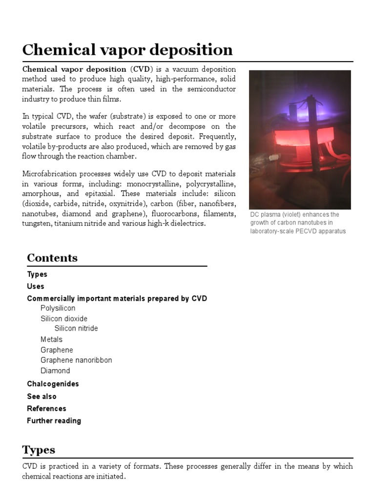 Types of Chemical Vapor Deposition | PDF | Chemical Vapor Deposition ...