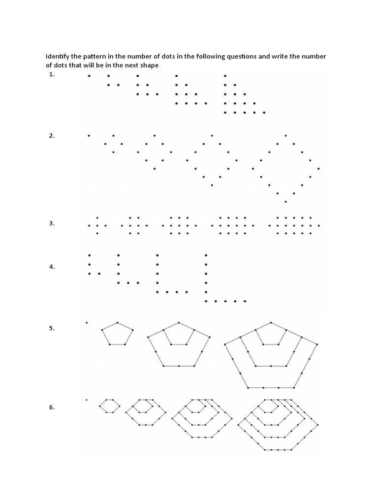 Identify the pattern in the number of dots in the following questions