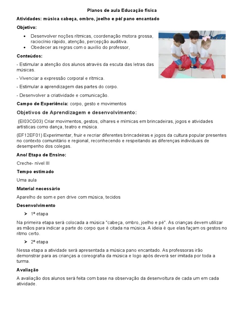 Planos de Aula Educação Física | PDF | Aprendizado | Lição
