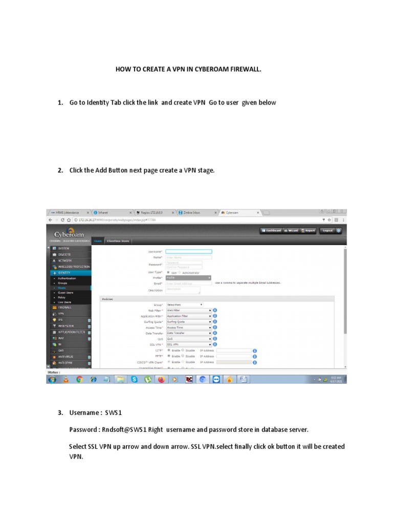 Creating VPN in Cyberoam Firewall | PDF