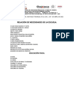 Relación de Necesidades de La Escuela.: El Tejocote, Santiago Tenango, Etla Oax., A 07 de Abril de 2022