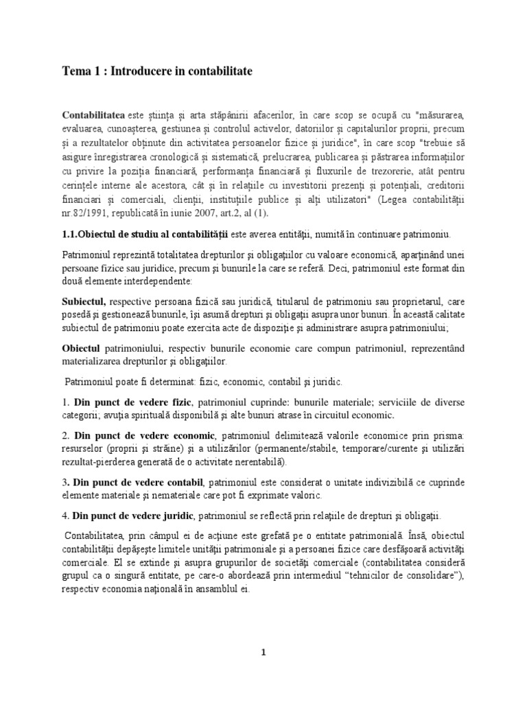 Tema 1 Introducere in Contabilitate | PDF