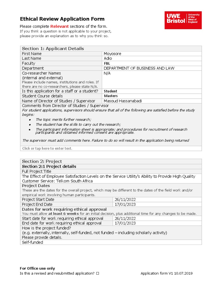 Ethics Form Pdf Survey Methodology Sampling Statistics