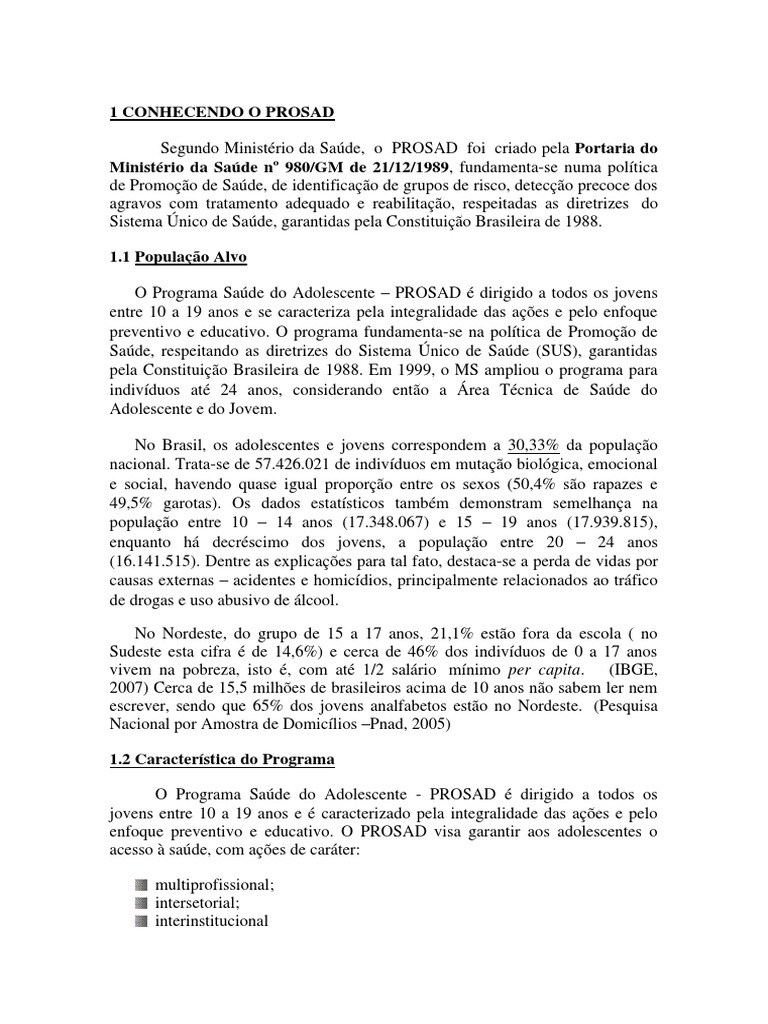 Conhecendo o Prosad | PDF | Adolescência | Ministério (departamento ...