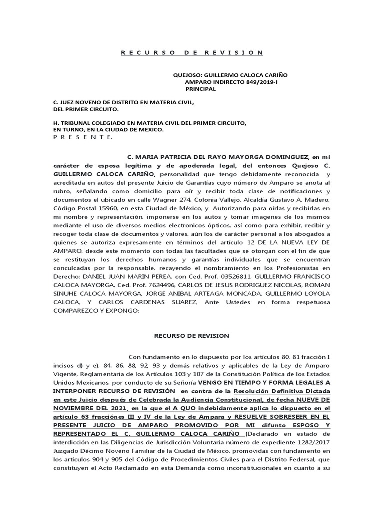 Recurso de Revisión en Amparo 849/2019 | PDF | Sentencia (ley) | Invalidez