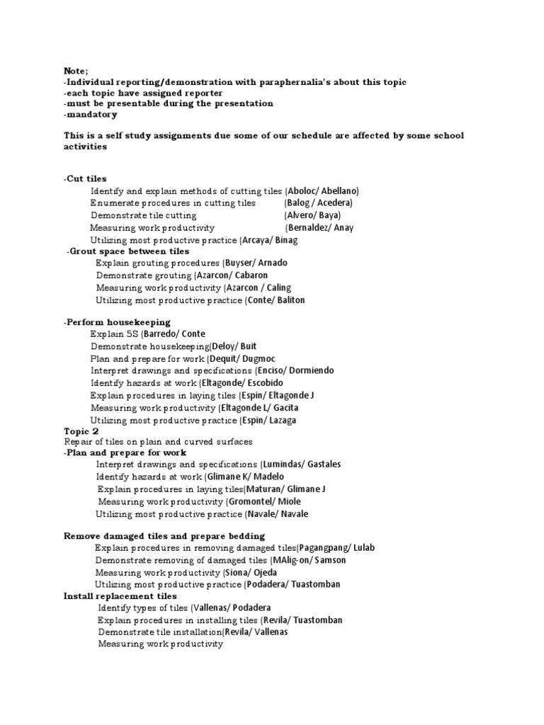 Tile Cutting and Installation Techniques A SelfStudy Assignment on