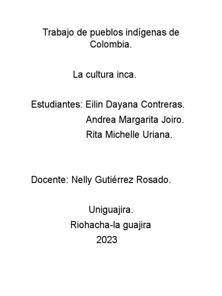 Trabajo de Pueblos Indígenas de Colombia | PDF | Imperio Inca