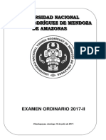 Examen Ordinario 2017-Ii: Chachapoyas, Domingo 16 de Julio de 2017