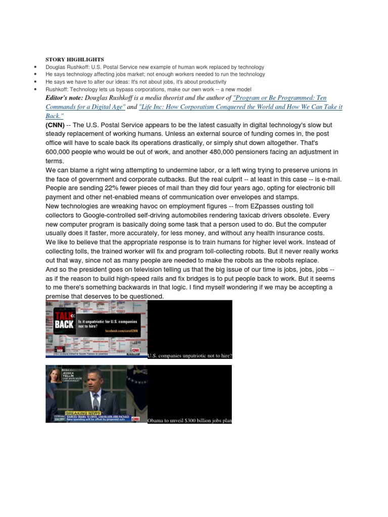 Are Jobs Obsolete PDF United States Postal Service Employment