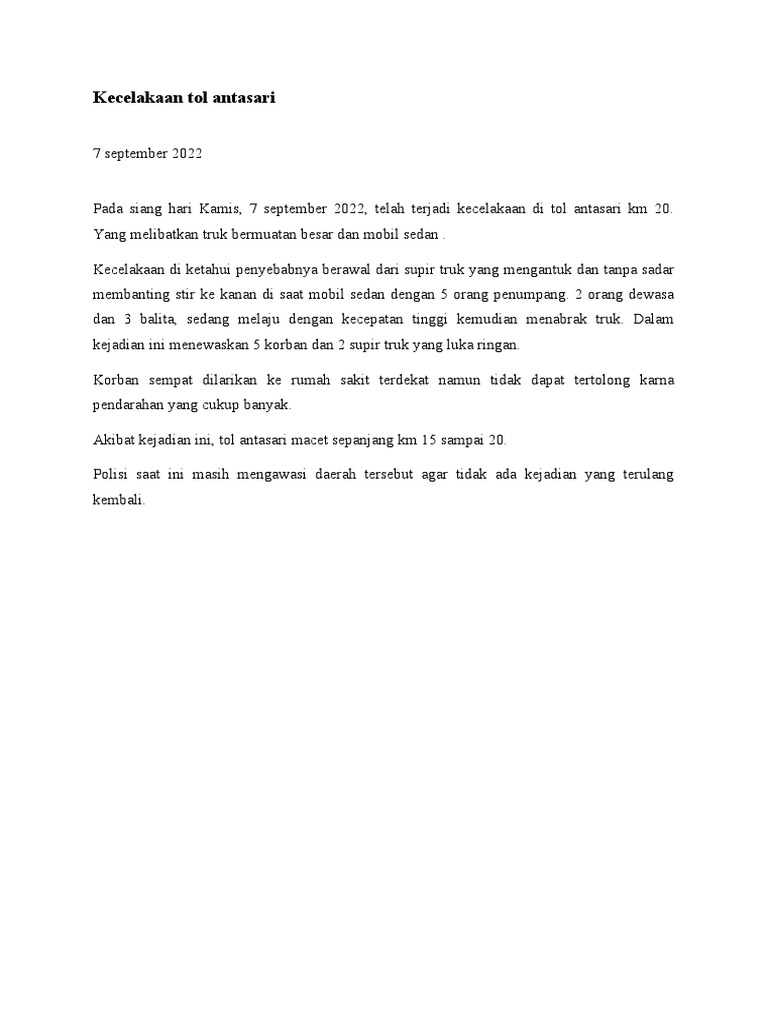 Kecelakaan tol antasari pdf