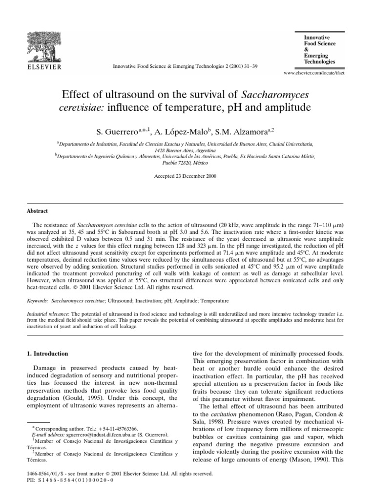 Effect of Ultrasound On The Survival of Saccharomyces Cerevisiae ...