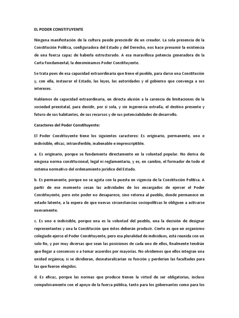Naturaleza y Características del Poder Constituyente | PDF | Ciencias ...