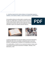 2.-¿Cuál Fue El Aporte de La Cultura Hebrea A La Humanidad Respecto A: Medicina, Instrumentos Médicos, Ciencias Farmacéuticas y Salud Pública?