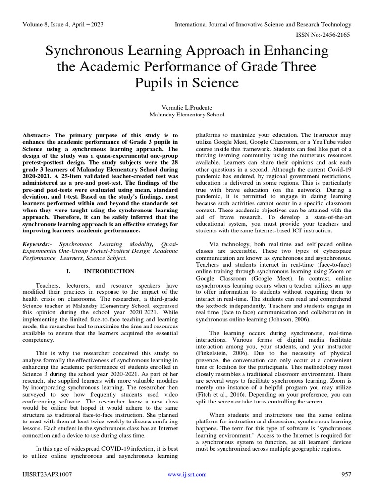 Synchronous Learning Approach in Enhancing The Academic Performance of ...