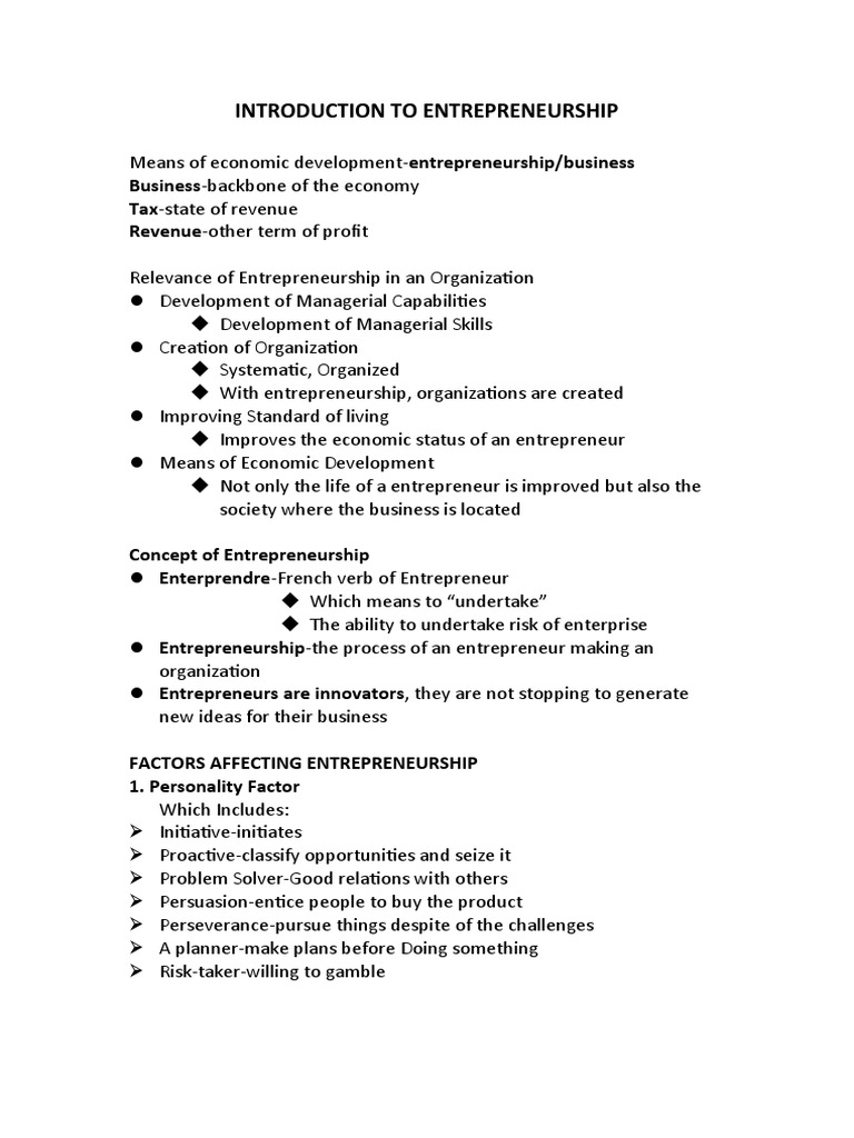 Introduction To Entrepreneurship | PDF