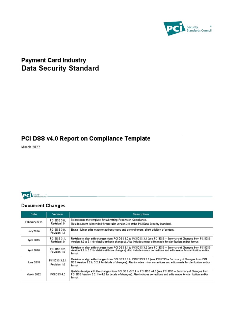 PCI DSS v4 0 ROC Template PDF Payment Card Industry Data Security