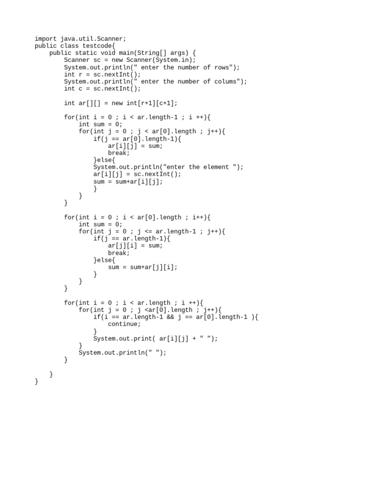 2d Array Row Sum and Column Sum | PDF