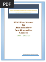 SAMS User Manual For Admission Into Post-Graduation Courses: CPET - 2022-23