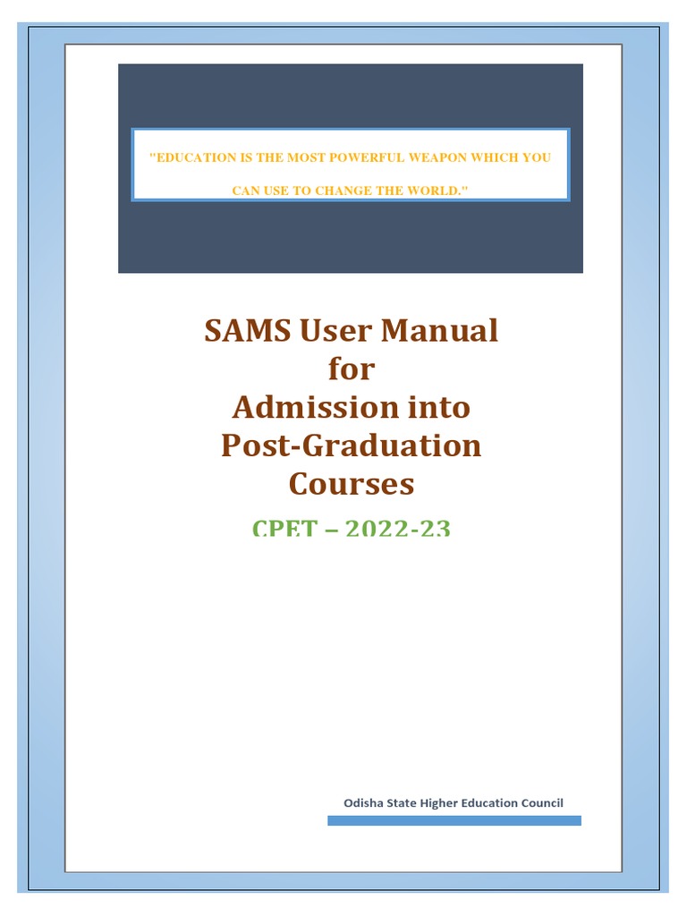SAMS User Manual For Admission Into Post-Graduation Courses: CPET ...