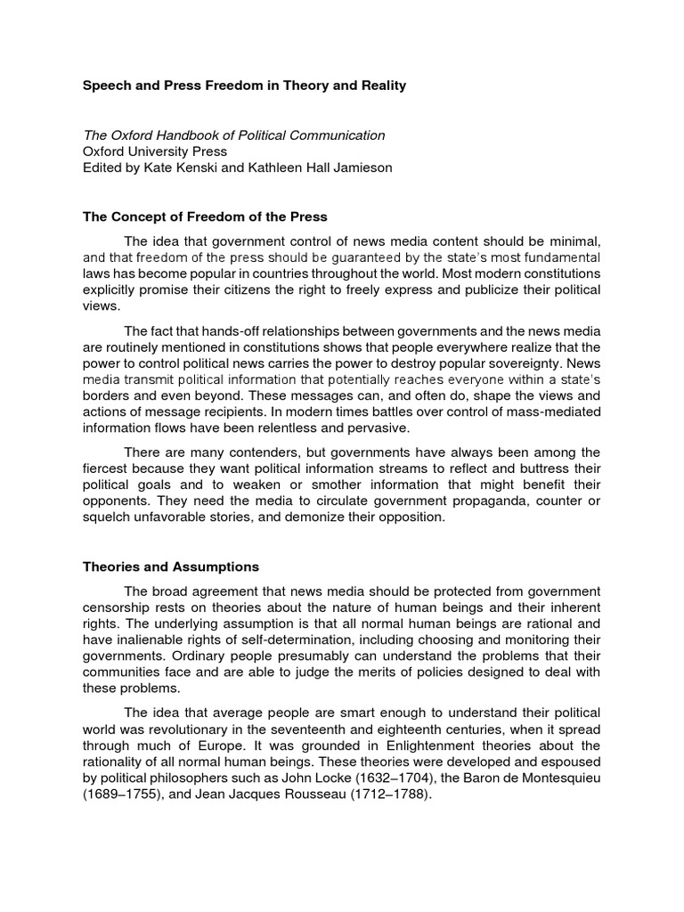 The Oxford Handbook Of Political Communication Speech And Press