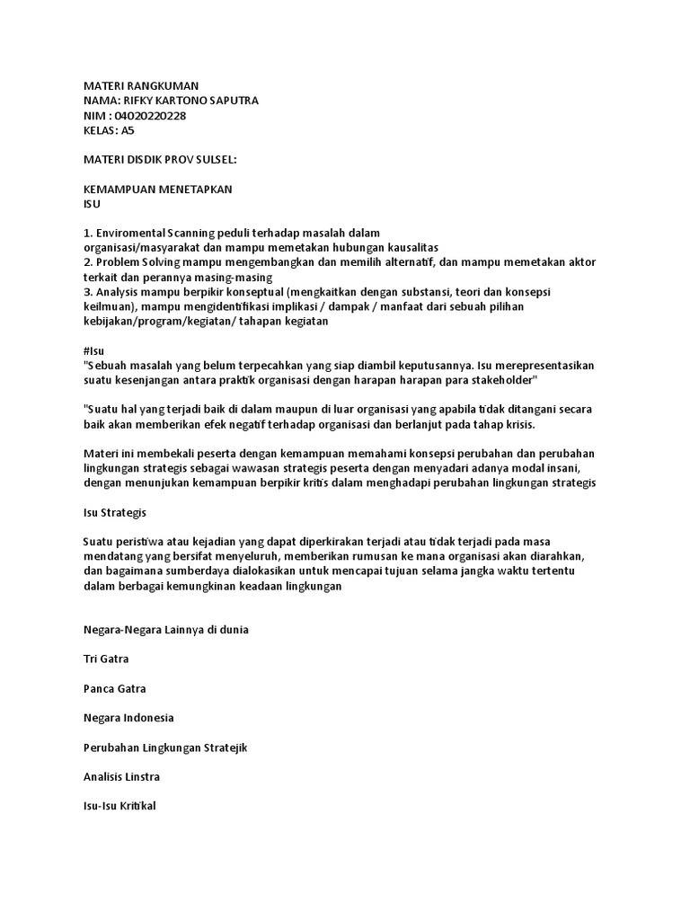 Kemampuan Menetapkan Isu Strategis | PDF