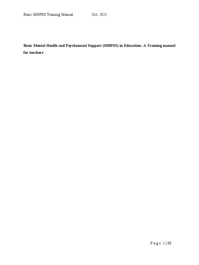 Basic Mental Health and Psychosocial Support (Teachers) | PDF ...