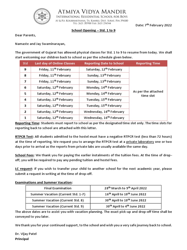 Last Day of Online Classes Reporting Date To School Reporting Time