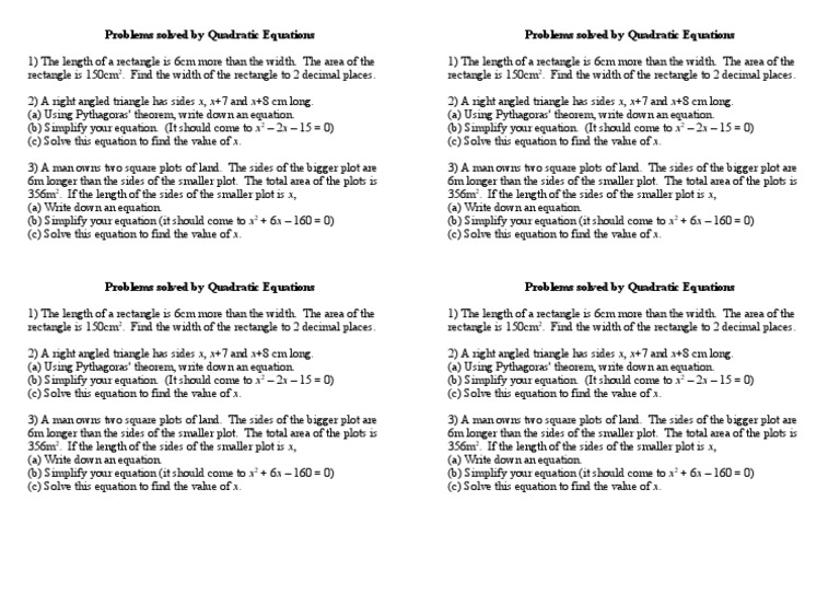Quadratic Problems in Geometry | PDF | Area | Length