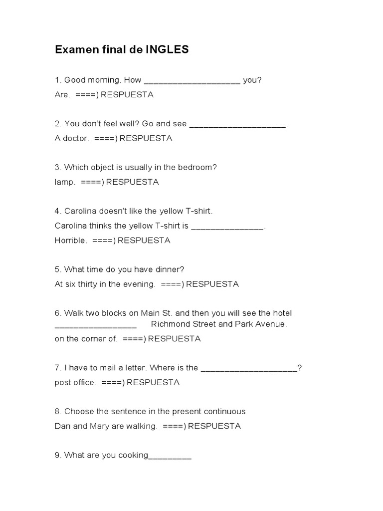 Examen Final Ingles | PDF