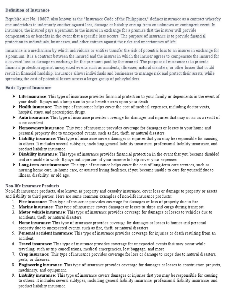 A Comprehensive Overview of Insurance Defining Insurance, Explaining