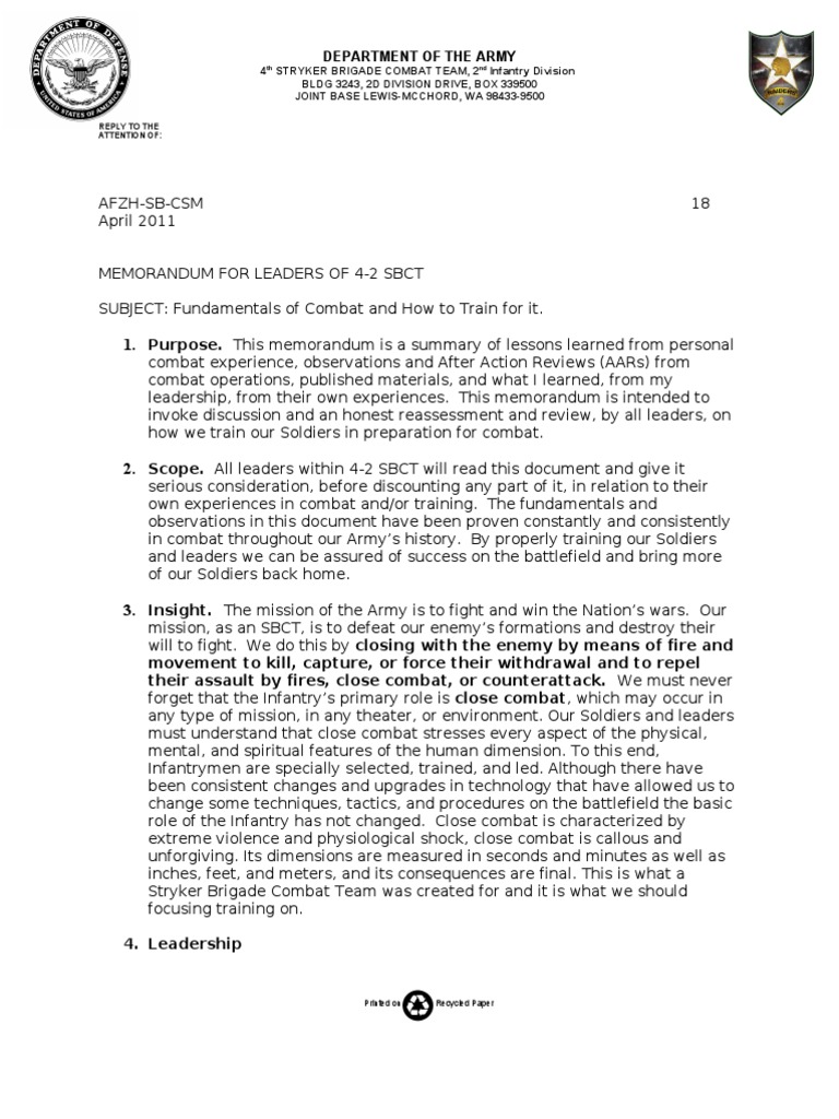 Training Memorandum PDF Platoon Leadership