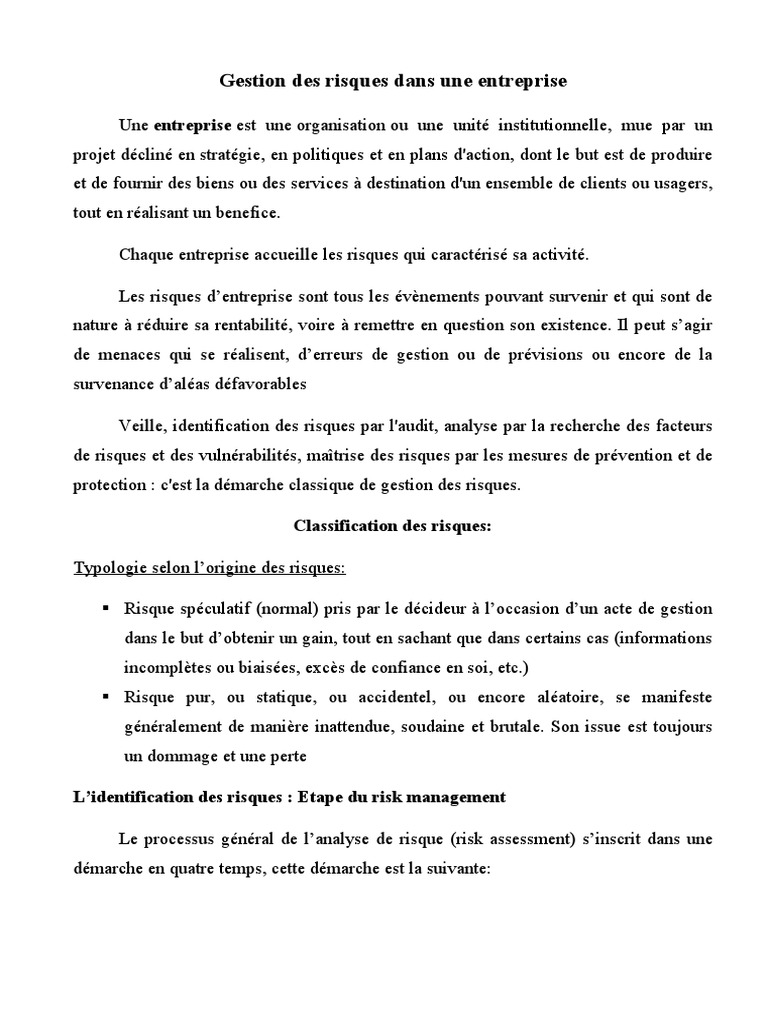 Gestion des risques en entreprise | PDF | Gestion des risques | Risque