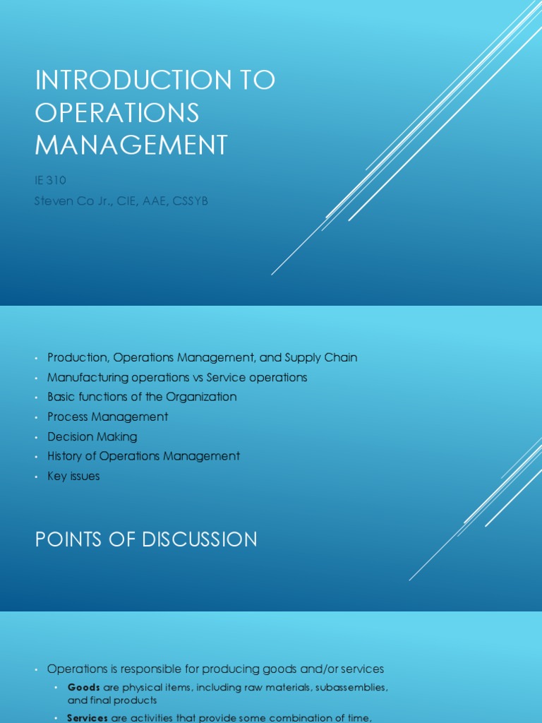 Introduction to Operations Management | PDF | Supply Chain | Lean ...