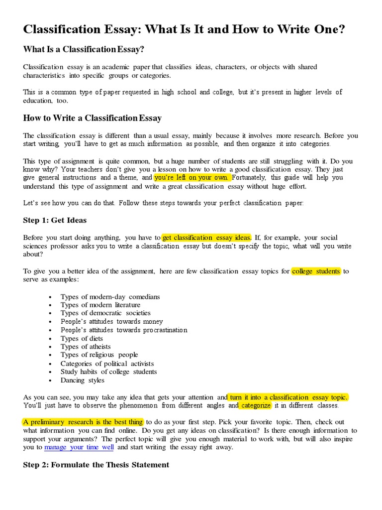 Classification Essay Guide for Students | PDF | Essays | Thesis