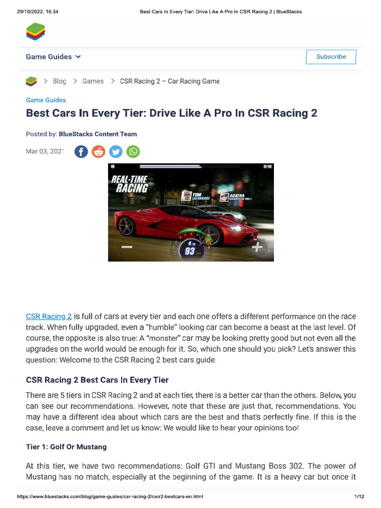 Best Cars in Every Tier - Drive Like A Pro in CSR Racing 2 | PDF