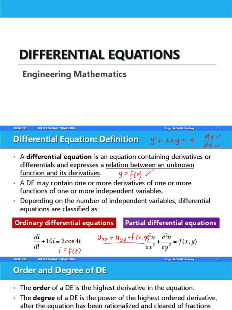 Differential Equations Engineering Mathematics PDF Differential