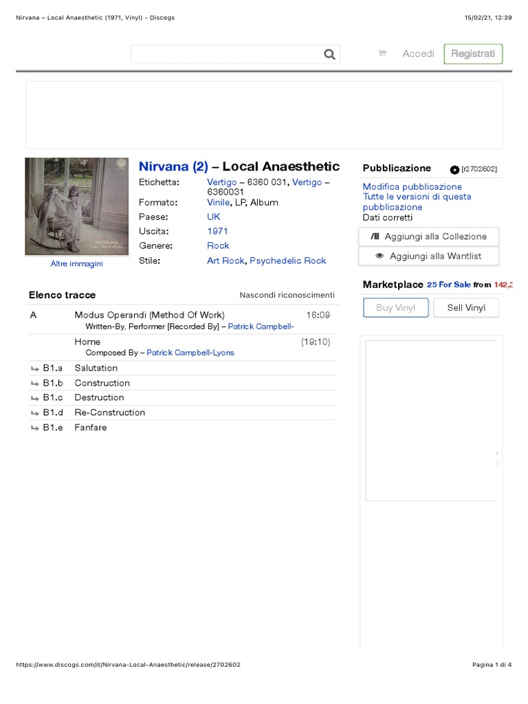 Nirvana Local Anaesthetic (1971, Vinyl) Discogs PDF